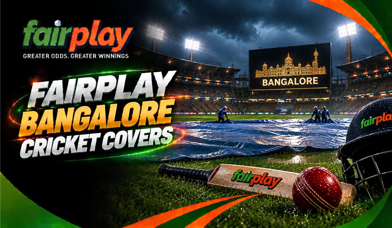 FairPlay Bangalore Cricket Covers: Ground staff pulling covers across the square as an evening storm arrives